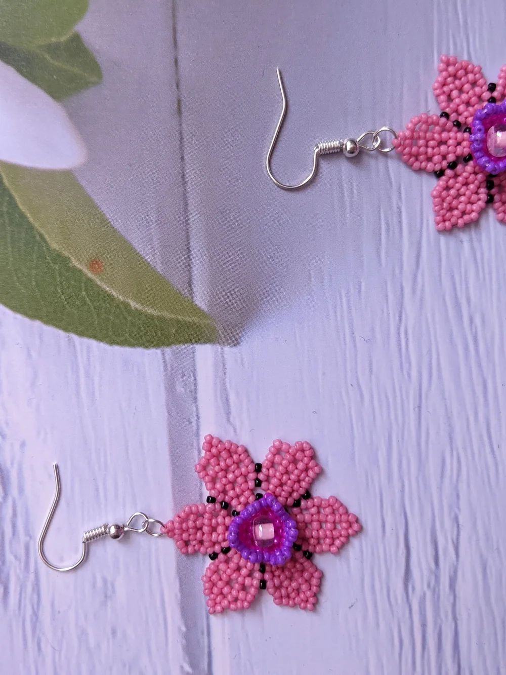 Pink Beaded Flower Drop Earrings - Women Jewelry